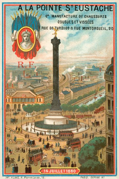 1830年のフランス革命を記念した7月のコラム、パリ（クロモリト 作： French School