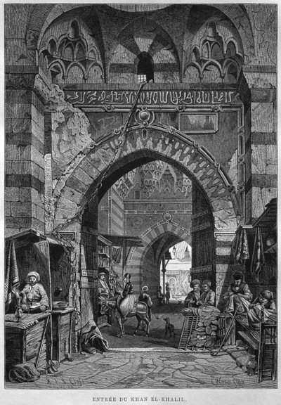 カーンエル-ハリルエントリ、ゲオルクモリッツエバースのLEgypte（1837-98）、1881年（bw彫刻） 作： French School