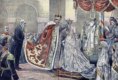 王妃に戴冠するルーマニア国王フェルディナンド1世 作： French School