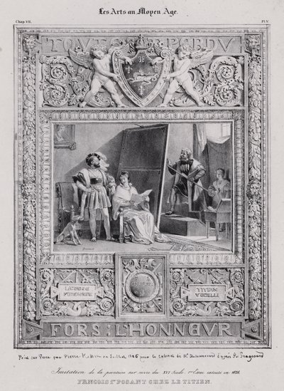 イタリア人画家ティツィアーノの肖像画を撮影するフランス国王フランシス1世 作： French School