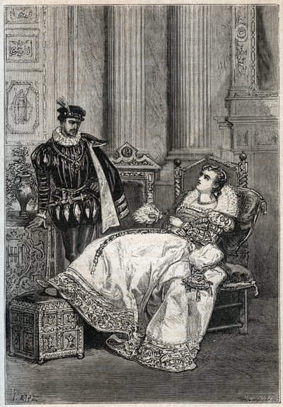 国王アンリ2世（1519-1559）とディアンヌ・ド・ポワチエ（1499-1566） - フランス国王アンリ2世とディアンヌ・ド・ポワチエ - ジュール・ミシュレの「フランス史」からのエングレーヴィング - 1876-1877 - 。 作： French School
