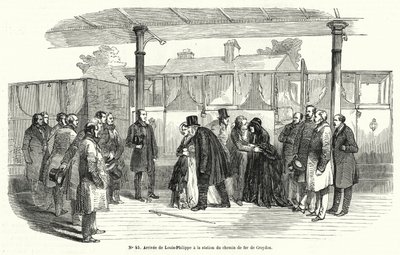 亡命を余儀なくされ、クロイドン駅に到着したフランス国王ルイ・フィリップ（1848年2月）（彫刻 作： French School