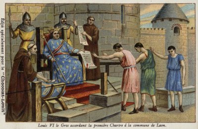 1128年にロンの町に最初のチャーターを許可したフランスのルイ6世王 作： French School