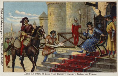 1464年にフランスで最初の郵便局を設立したルイ11世 作： French School