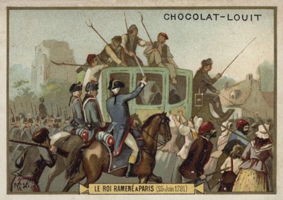 ルイ16世王は1791年6月25日、フランス革命のパリに連れ戻される 作： French School