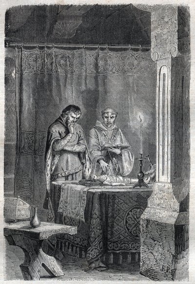フランス王シャルル5世（1338年～1380年）が母親たちに相談している様子。モーリス・ラシャトレ著「ローマ教皇の歴史（...）世紀を超えた王妃と皇帝の犯罪」に掲載された図版 作： French School