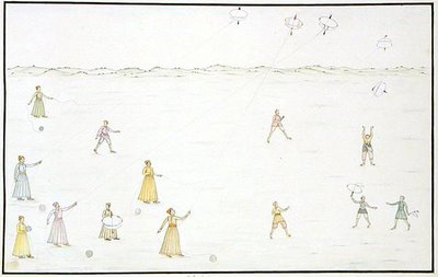 1774年に出版された「The Gentil Album」より「凧揚げ」（紙にガッシュ） 作： French School