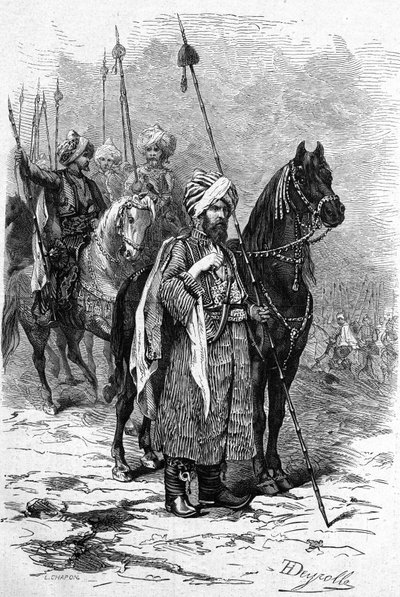 トルコ・ロシア戦争（露土戦争）とも呼ばれる東部戦争（1875-1878）の1877年のクルド人兵士。6月30日付「Le Monde Illustré」n°1055に掲載された版画 作： French School
