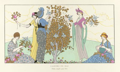5月の木。 La Gazette du Bon Ton、パブの夏のシンプルなドレス。 1914年（ステンシルプリント） 作： French School