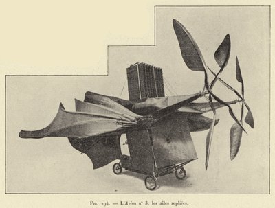 航空機No.3、翼を折りたたんだ状態（エングレービング 作： French School
