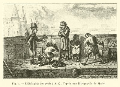 マーレットのリトグラフの後の1818年の橋のデザイナー 作： French School