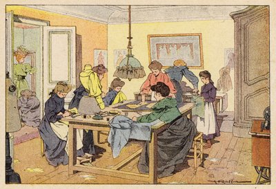 La Couturiere, The Couturier (カラーリトグラフ) 作： French School