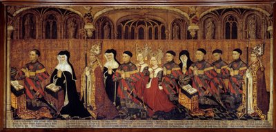 La Famille Jouvenel des Ursins 奉行である前任者Jean Jouvenel des UrsinsまたはJean Juvenal des Ursins（1360-1431）は、家族と一緒に祈りを捧げている様子を表しています。フランス派の木版画。1443-1449.日 1,3×3,5 m パリ、国立美術館 作： French School