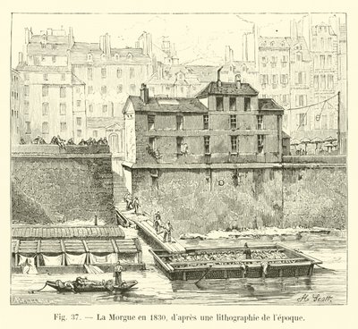 1830年の遺体安置所、リトグラフの後 作： French School