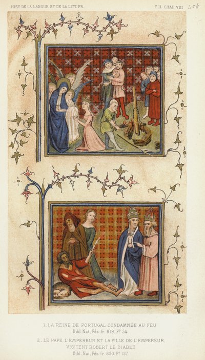 ポルトガル女王、ローマ教皇、皇帝、皇帝の娘（カラーリトグラフ） 作： French School