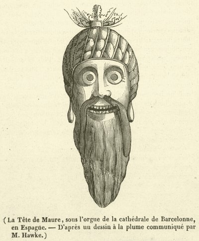 スペイン・バルセロナの大聖堂のオルガンの下にある「ムーア人の首」（彫刻作品 作： French School