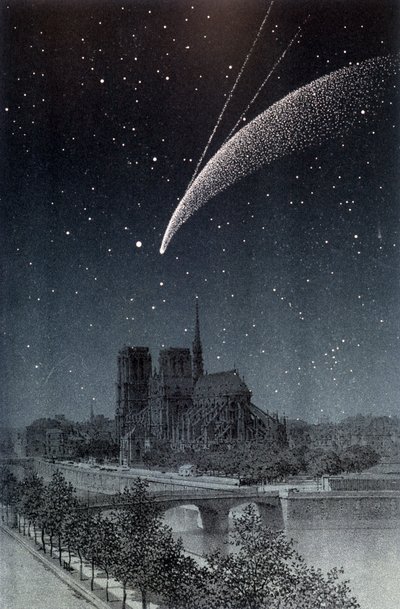 1858年4月10日、パリで見たドナティ彗星 - アメデ・ギユマン著「Le Ciel」（アシェット、パリ）より 作： French School