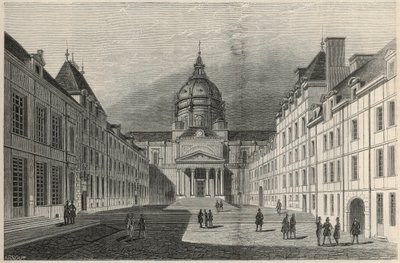19世紀のパリ、ソルボンヌ大学の中庭 - Edmond Texier 1852年の「Tableau-de-Paris」に掲載された版画 作： French School