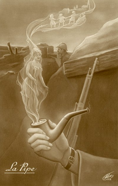 ラ・パイプ、フランス第一次世界大戦絵葉書（リトグラフ） 作： French School