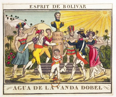 ボリバーの精神を想起させるラベンダーウォーターのラベル、c.1830（カラー彫刻） 作： French School