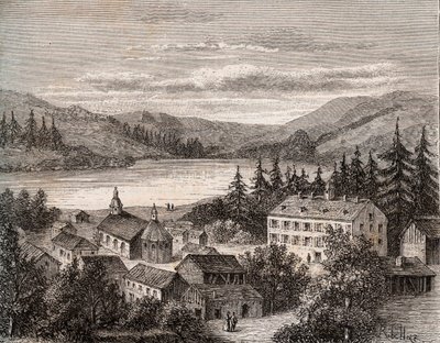 Lac de Gerardmer - Alsace Champagne Ardenne Lorraine - V.A. Malt-Brownの "La France illustree: geography, history, statistical administration "に掲載された彫刻。1884 作： French School