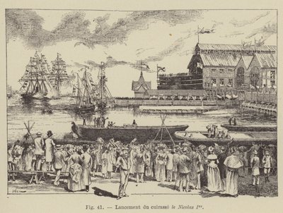 戦艦「ニコライ1世」の進水式(彫刻) 作： French School