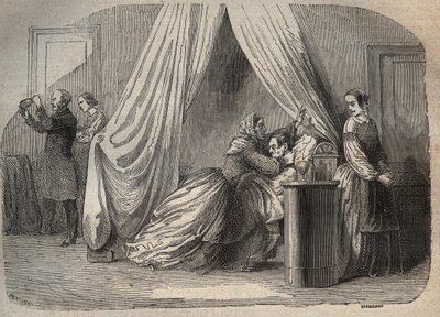 マリーフォーチュニー・カペルの夫、シャルル・ラファージュ（1811-1840）の最後の瞬間、マリー・ラファージュ（マダム）（1816-1852）フランスの犯罪者 - アルマン・フーキエ（1817-18?）による「Causes celebres de tous les peuples」のエングレーヴィング（1858-1867） - 個人蔵 作： French School