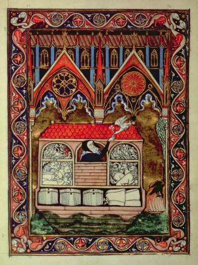 Lat 10525 f.3v Noahs Ark、セントルイスの詩篇、c.1258-70 作： French School