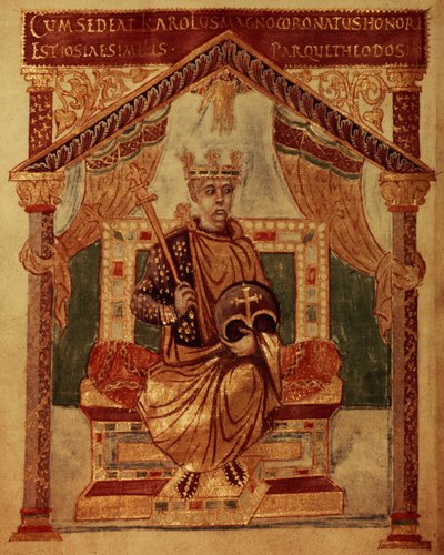 Lat 1152 f.3v Charlemagne（Carolus Magnus、Charles the Great）（747-814）王のフランクと西洋のキリスト教皇帝、チャールズザボールドの詩篇 作： French School