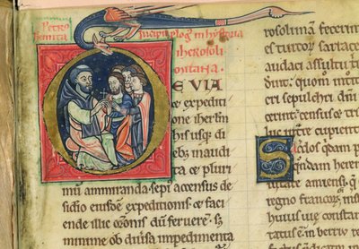 Lat 5128 f.1 「十字架を授ける隠者ペトロ」（修道士ロベールの「エルサレムの歴史」より）（ヴェラム 作： French School