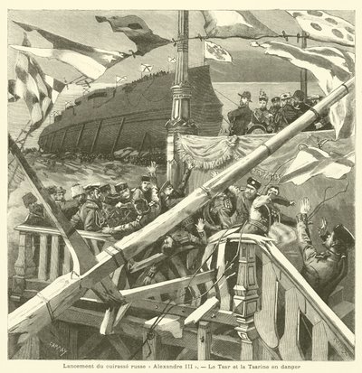 ロシアの戦艦「インペラートル・アレクサンドル3世」の進水式(彫刻) 作： French School