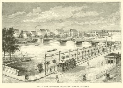 Le Chemin de Fer Electrique de Sacchausen a Offenbach (e.g. engraving) 作： French School