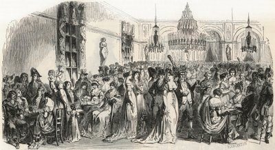 19世紀のパリのカフェ・フラスカティの大サロン - Edmond Texier 1852年の "Tableau-de-Paris "に掲載されたエングレービング。 作： French School