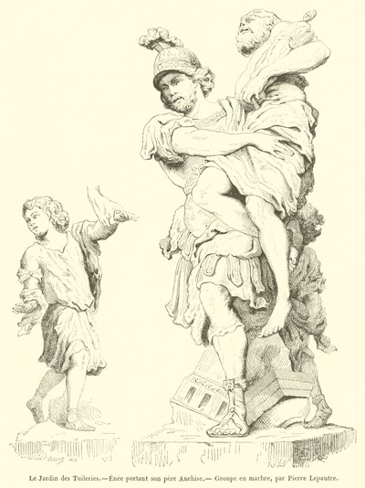 Le Jardin des Tuileries, Enee portant son pere Anchise (e.g. engraving) 作： French School