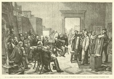 1878年のパリ万国博覧会の絵画を選ぶイギリス人審査員（エングレービング 作： French School