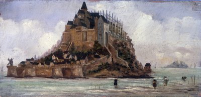 Le Mont Saint-Michel a low maree - パネルに油彩、匿名 作： French School