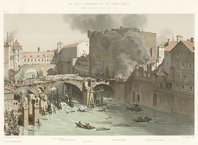 1718年4月27日の火災後のルプティシャトレとルプティポン 作： French School