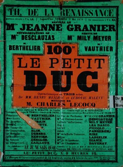 シャルル・ルコックのオペレッタ「Le Petit Duc」（1878年5月、ルネッサンス劇場にて）（カラーリトグラフ 作： French School