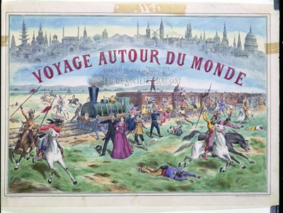 Le Voyage Autour du Monde、ジュールヴェルヌ作「80日間の世界一周」に基づくゲームのボックスのカバー（1828-1905） 作： French School