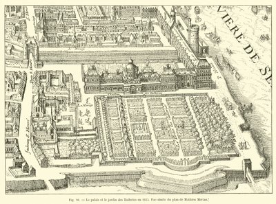 1615年の宮殿とチュイルリー庭園、マシューメリアンによる計画の複製 作： French School