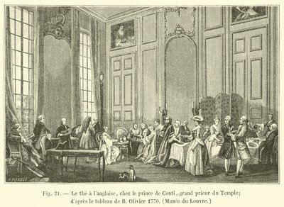 寺院の壮大な前のプリンスデコンティでのイングリッシュティー。 Bオリヴィエ1770年の絵画の後、ルーブル美術館 作： French School