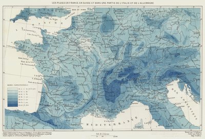 フランス、スイス、イタリアとドイツの一部の雨（カラーリトグラフ） 作： French School