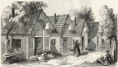 Les chalets de la Salpetriere pour les folles agitees - Engraving in "Tableau-de-Paris" by Edmond Texier 1852 作： French School