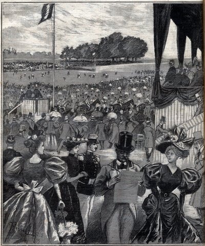 Les courses de lyon（リヨンの競馬場） - グランプリの後 - 1895年の「Le Progres illustrious」に掲載された版画 作： French School