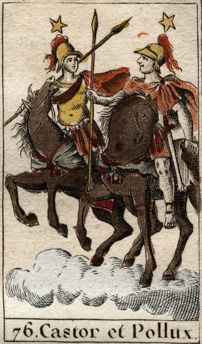 Dioscuri Castor and Pollux (Dioskouroi) Pierre Blanchard 1803の "Mythologie de la jeunesse "より。 作： French School