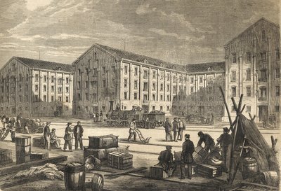 Les docks de Rouen en 1866 - 1866年のルーアンの波止場 - エングレーヴィング 作： French School