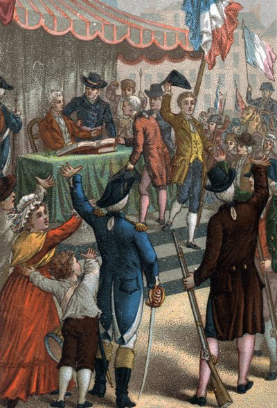 Les enrolements volontaires（パリのオデオン座の前で）、La Patrie en danger、1792年7月22日。 作： French School