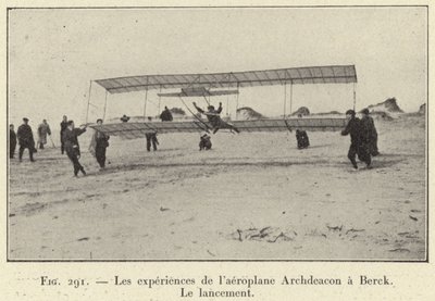 ベルクで行われたアーチデコンの飛行機実験、打ち上げ（彫刻 作： French School