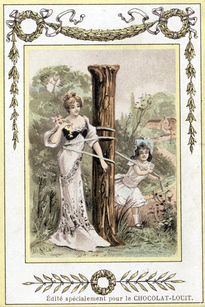 母と娘が遊んでいる様子を表した手紙 19世紀後半（クロモリトグラフ 作： French School
