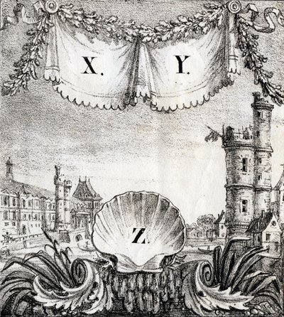 X、Y、Zの文字：1500年のパリ - "Alphabet Picturesque des Monumens de Paris" 1840年頃（エングレーヴィング） 作： French School